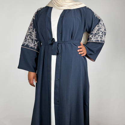 Embroidered Navy Open Abaya