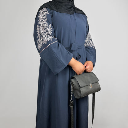 Embroidered Navy Open Abaya