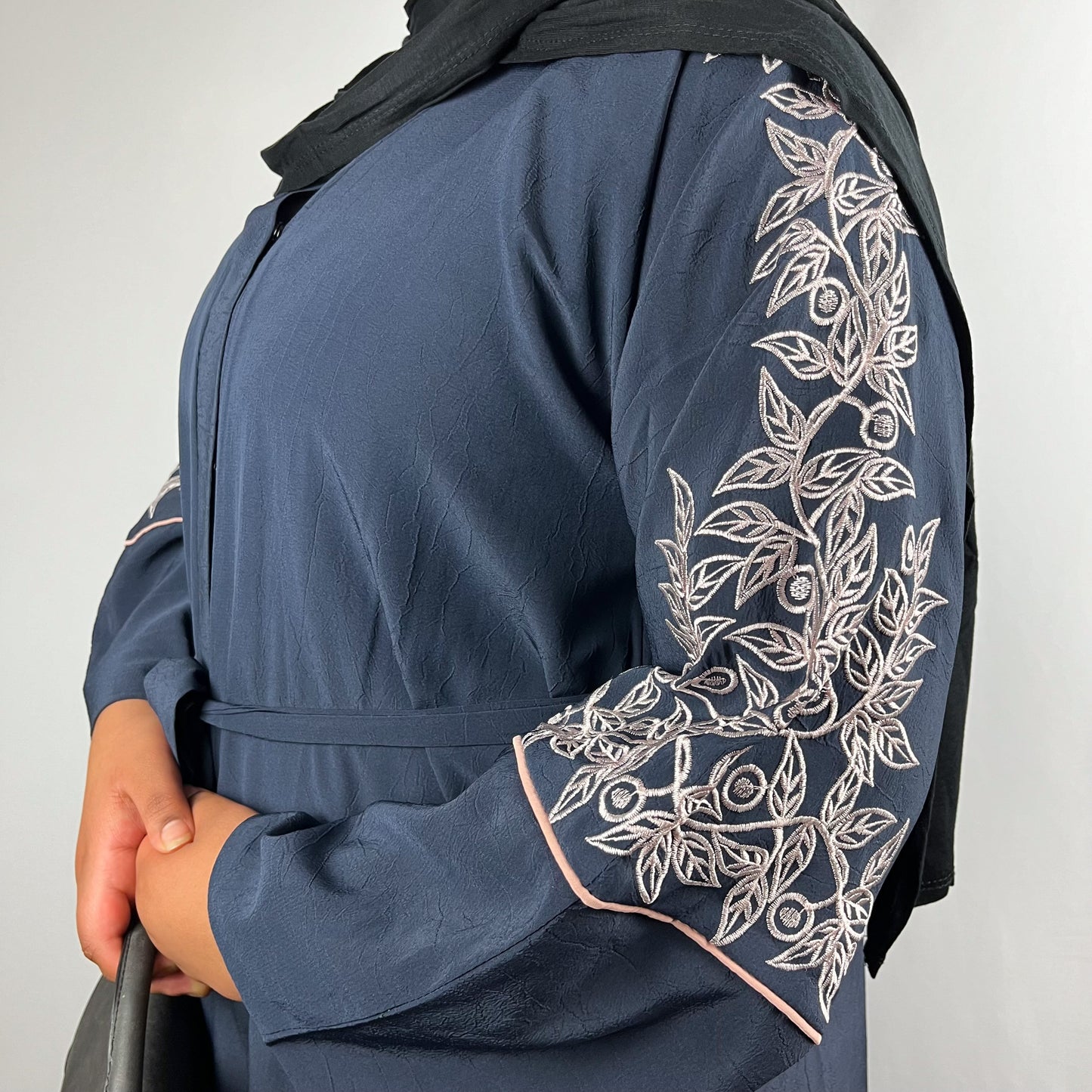 Embroidered Navy Open Abaya